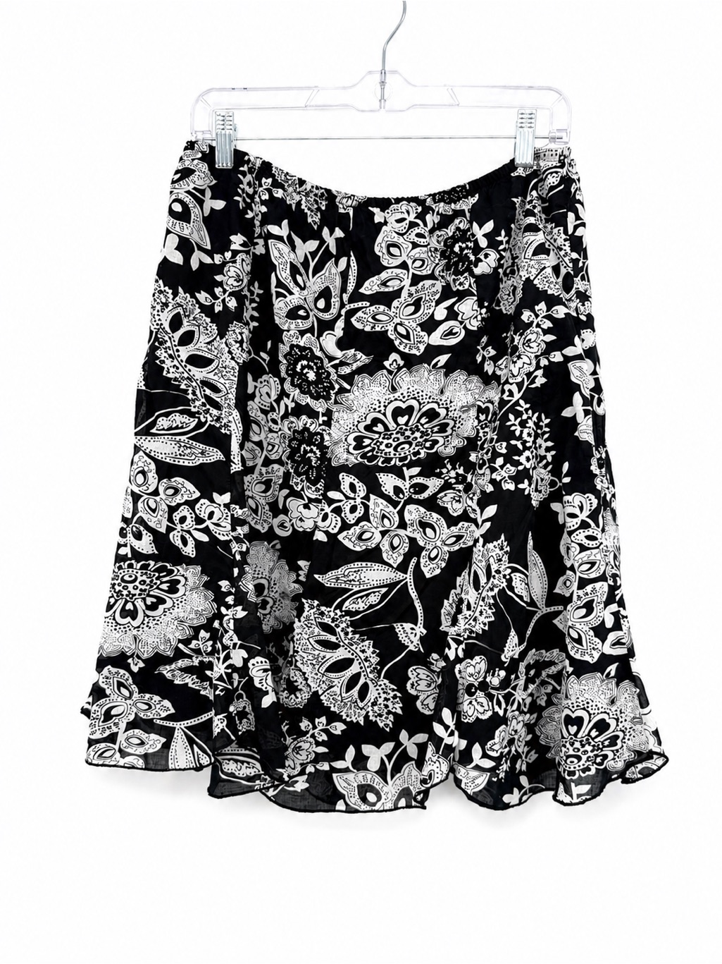 Attention Black & White Floral Cotton A Line Skirt Size Large Y2k